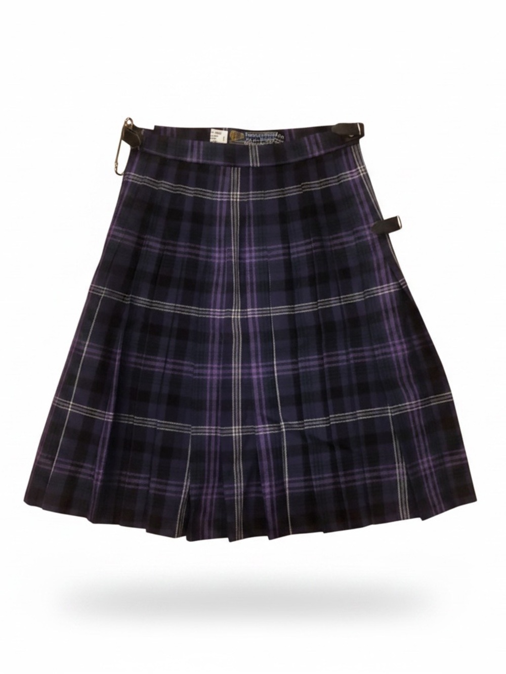 Scottish Wool Purple Plaid Mini Skirt – Side Buckle – A‑Line – Made in Scotland